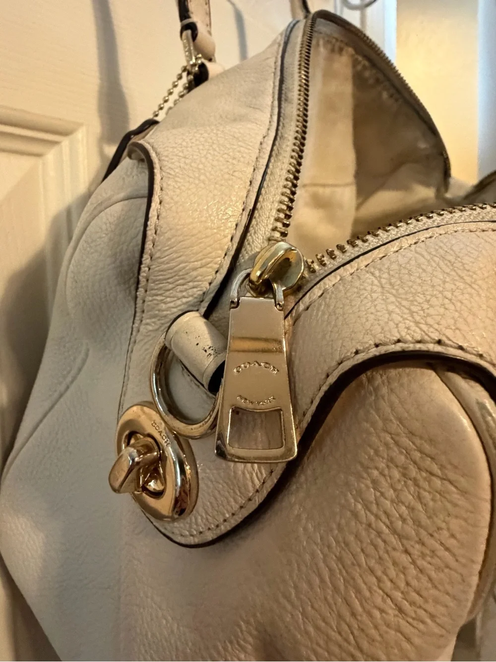 Coach Cream Pebbled Leather Satchel with Top Handles